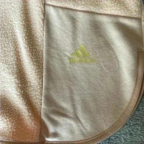 adidas Essentials Golden Logo Fleece Hoodie in Halo Blush Size 1X NWT - Picture 10 of 12